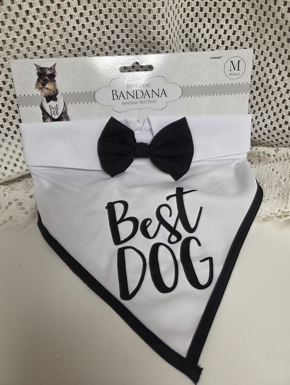 Best Dog White Bandana Collar - Classic Black Trim. Set Of 8 - Picture 2 of 6